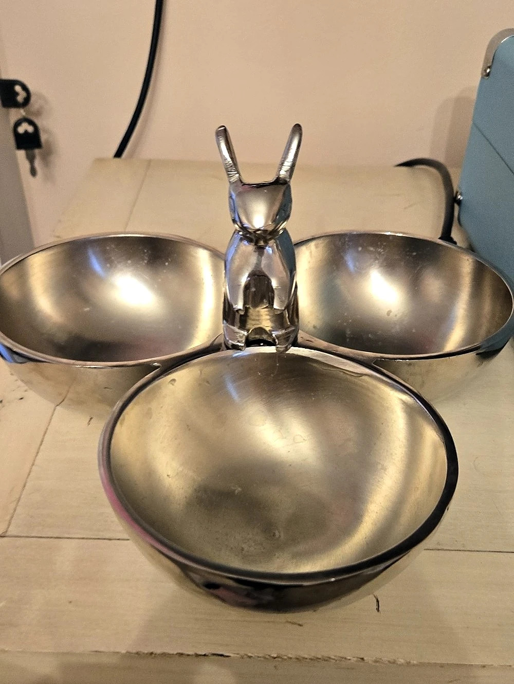 Arthur Court Bunny Triple Bowl Server, Silver
